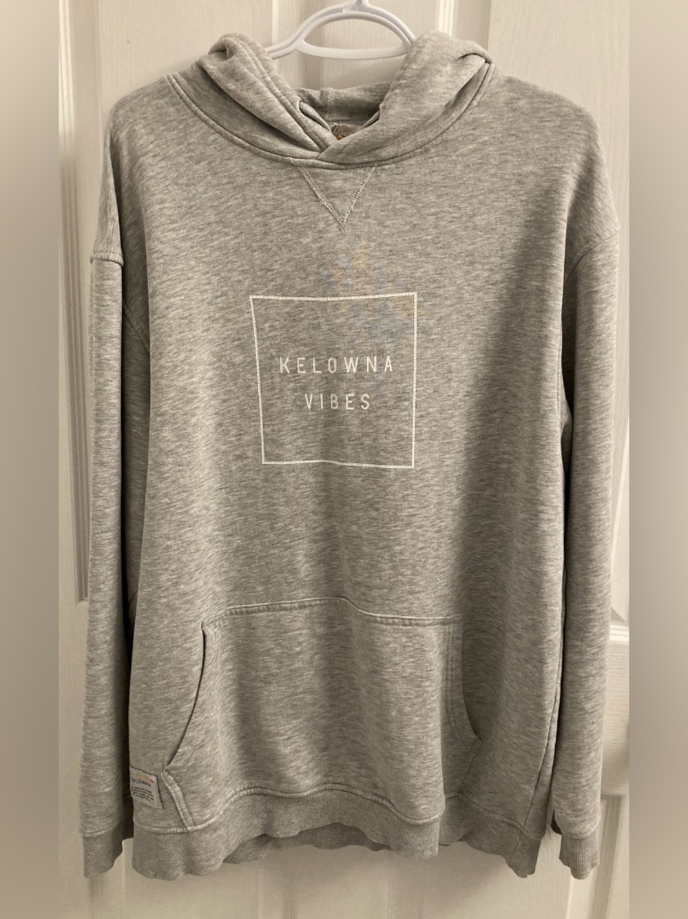 COZY, good quality Kelowna Vibes hoodie, cotton, gray, white